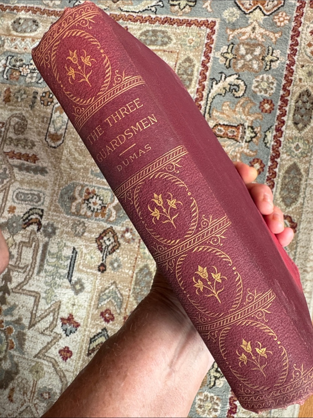 The Three Guardsmen by Dumas goldMaroon spine Hardcover antique inscription 1892